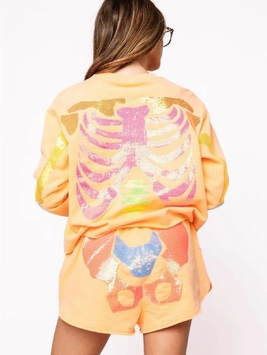 Queen of Sparkles Orange Skeleton Sweatshirt Size S *Damaged* - Picture 6 of 7